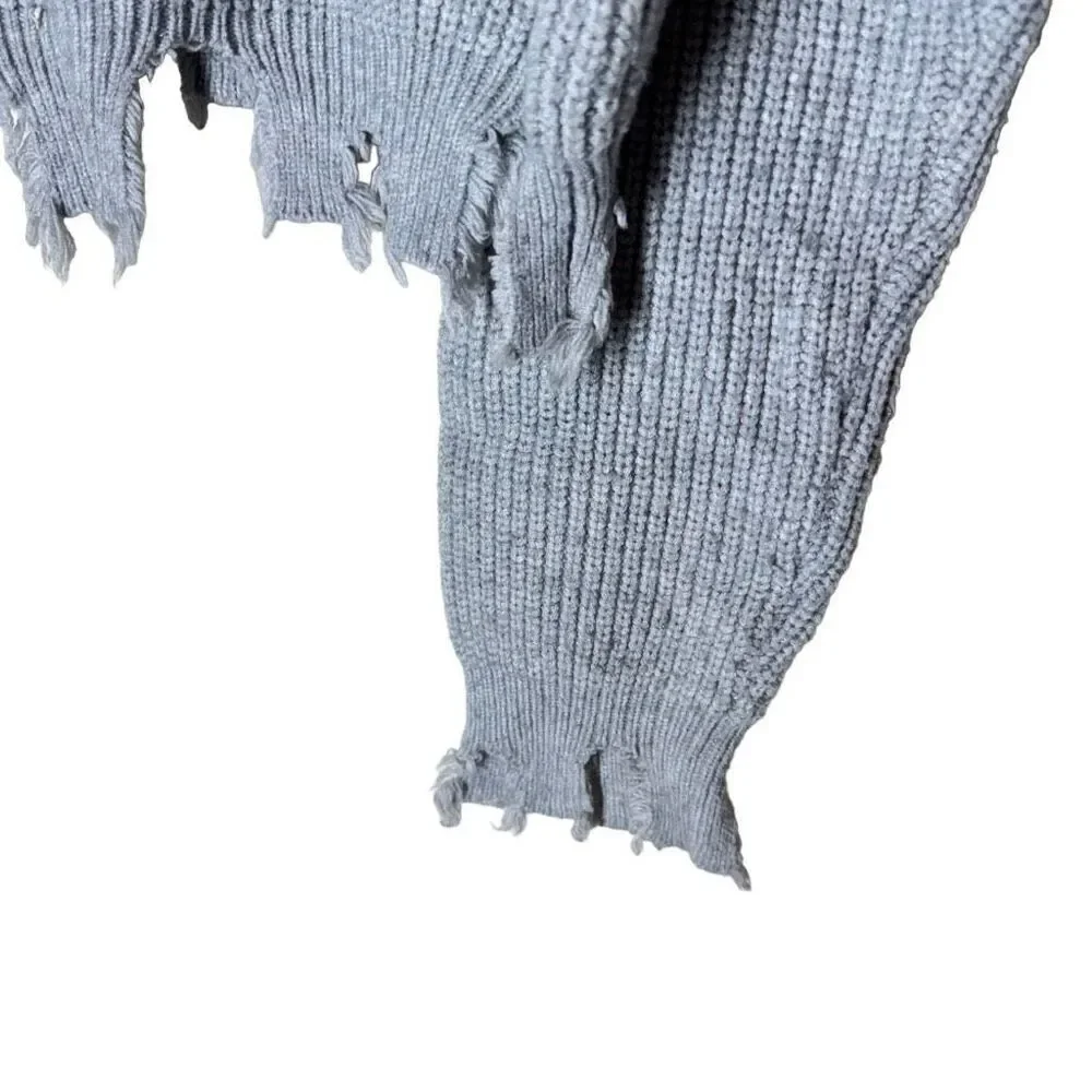 Aria Clothing Cropped Distressed Hem Sweater in Grey Ribbing S